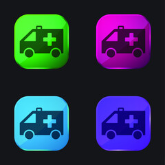 Ambulance four color glass button icon