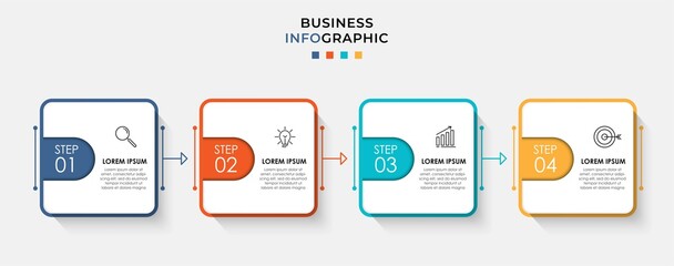 Vector Infographic design business template with icons and 4 options or steps. Can be used for process diagram, presentations, workflow layout, banner, flow chart, info graph