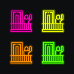 Balcony four color glowing neon vector icon