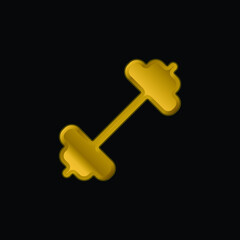 Barbell gold plated metalic icon or logo vector