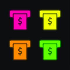 Atm four color glowing neon vector icon