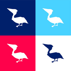 Anhinga Bird Silhouette blue and red four color minimal icon set