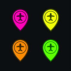 Airport four color glowing neon vector icon