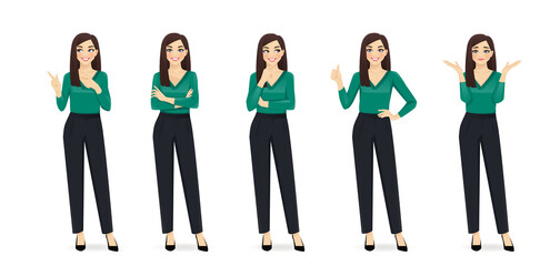 Obraz premium Elegant business woman in different poses isolated vector illustrtion