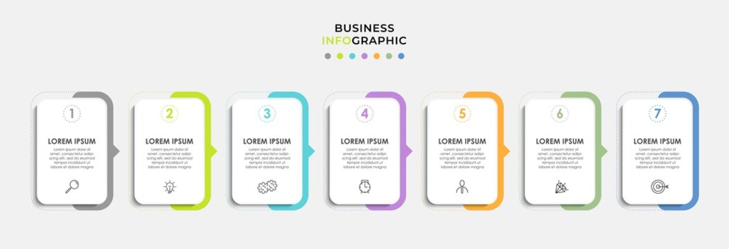 Vector Infographic design business template with icons and 7 options or steps. Can be used for process diagram, presentations, workflow layout, banner, flow chart, info graph