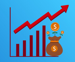 Graph showing the increase of dollar coin currency value. Income, salary, bonus and commision increase.  The price of dollar coin has increase. Dollar currency incline graph chart. Vector illustration - 438148075