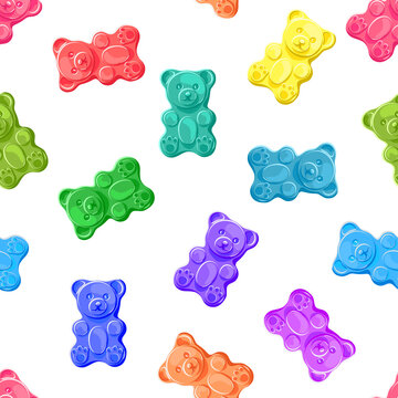 Rainbow gummy bears. Seamless pattern.  Texture for fabric, wallpaper, decorative print