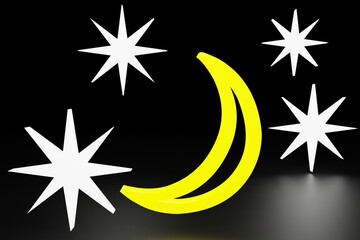 Obraz premium Night in 3d. Moon and shining stars. Night concept in 3d. Waning moon. 3D illustration