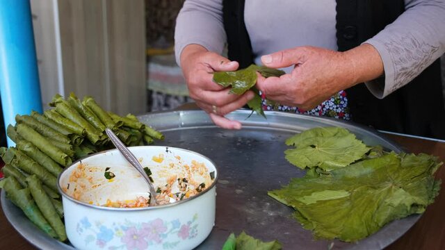 Yaprak Sarma, Dolma, Stuffed Grape Leaves With Rice And Meat.