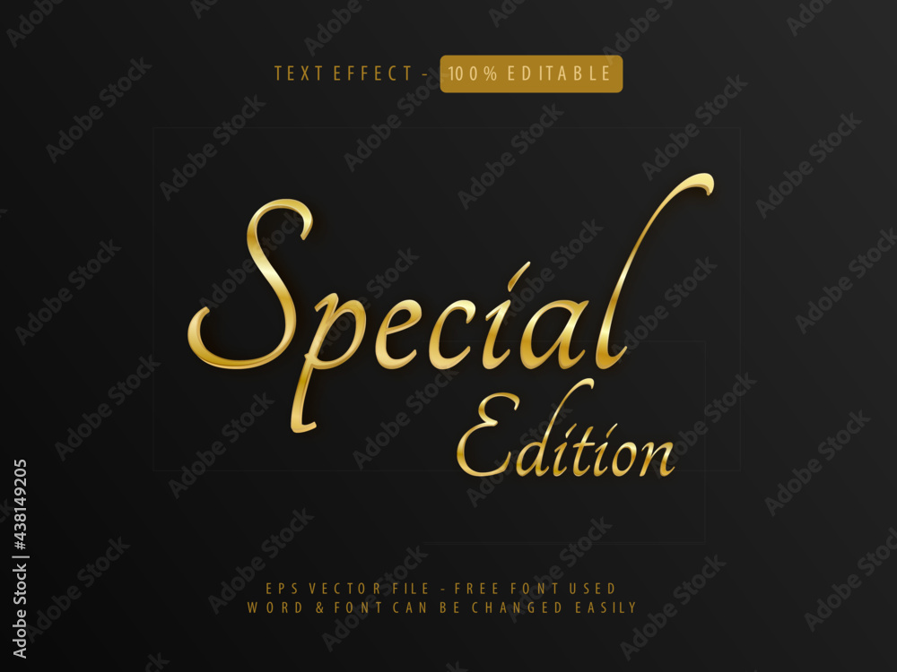 Poster gold text effect. editable text font effect. special edition style. script italic theme font.