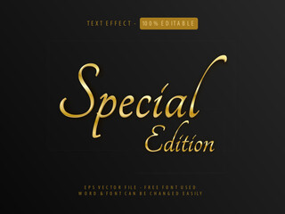 Gold text effect. Editable text font effect. Special edition style. Script italic theme font.