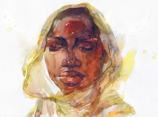 Fotobehang watercolor painting. female portrait. illustration.   © Anna Ismagilova