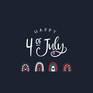 Cute 4th of July design with hand lettering and patriotic doodles, fun background, great for invitations, banners, wallpapers, cover images - vector design