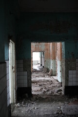 Fototapeta na wymiar abandoned scary dark room in a large multi-storey building