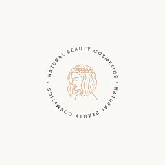 Hand drawn line art beauty vector logo design template. Illustration of elegant signs and badges for beauty, natural and organic products, cosmetics, spa and wellness, fashion, wedding and jewelry.
