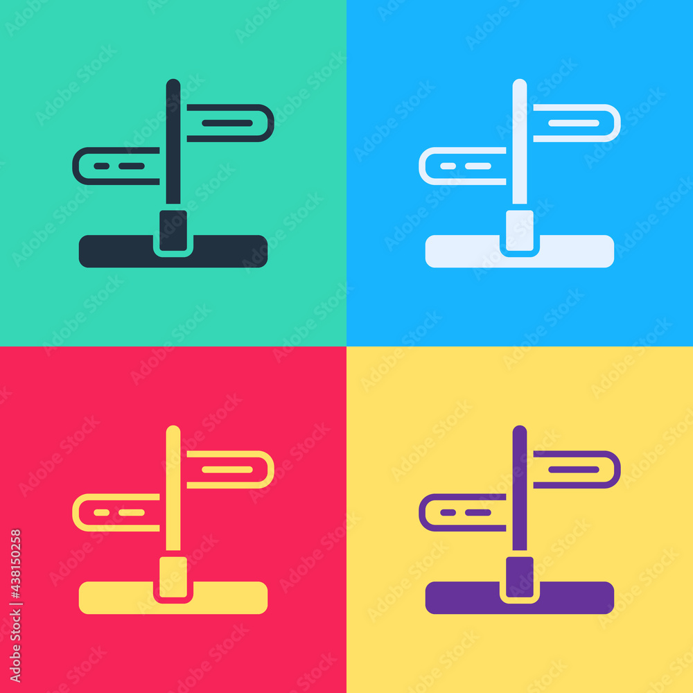 Poster pop art road traffic sign. signpost icon isolated on color background. pointer symbol. isolated stre