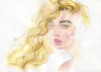 Foto op Plexiglas watercolor painting. female portrait. illustration.   © Anna Ismagilova