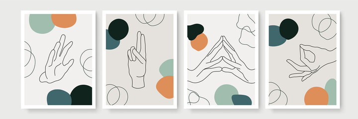 Set of Abstract Hand Gesture Monoline Painted Illustrations for Postcard, Social Media Banner, Brochure Cover Design or Wall Decoration Background. Modern Abstract Painting Artwork. Vector Pattern