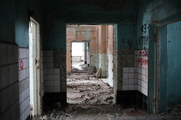 Fototapeta na wymiar abandoned scary dark room in a large multi-storey building