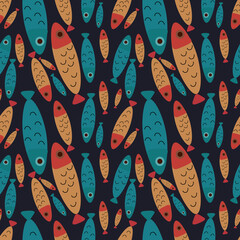 Fish  vector illustration seamless pattern. Vector templates for card, poster, flyer, banner and other use.Wrapping paper,textile,fabric.