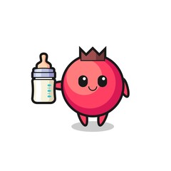baby cranberry cartoon character with milk bottle