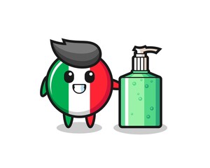 cute italy flag cartoon with hand sanitizer