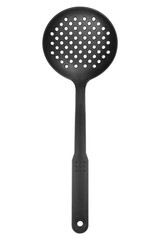 Black plastic kitchen skimmer isolated on white