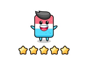 the illustration of customer best rating, eraser cute character with 5 stars