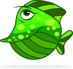 Green character cute cartoon colorful fish, vector illustration isolated on white background