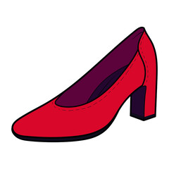 elegant red women's shoe. comic, isolated, vector.
