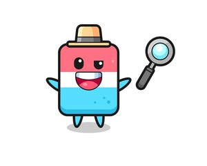 illustration of the eraser mascot as a detective who manages to solve a case