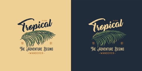 Summer surfing and tropical hawaii. Exotic plant for t-shirt print. Palm for tropic surf design © Casoalfonso