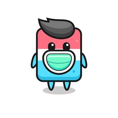cute eraser cartoon wearing a mask