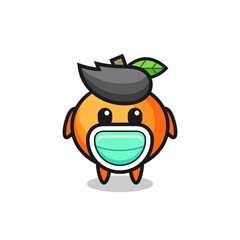 cute mandarin orange cartoon wearing a mask