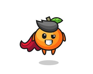 the cute mandarin orange character as a flying superhero