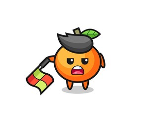 mandarin orange character as line judge hold the flag down at a 45 degree angle