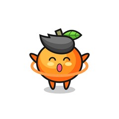 Fototapeta premium cute mandarin orange cartoon is playing hula hoop