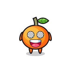 cute mandarin orange character with hypnotized eyes