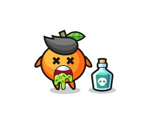 illustration of an mandarin orange character vomiting due to poisoning