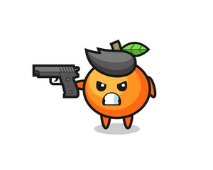 the cute mandarin orange character shoot with a gun