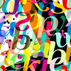 Poster seamless background pattern, with tiangles, letter, alphabetic character, paint strokes and splashes © Kirsten Hinte