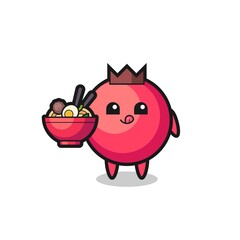 cute cranberry character eating noodles