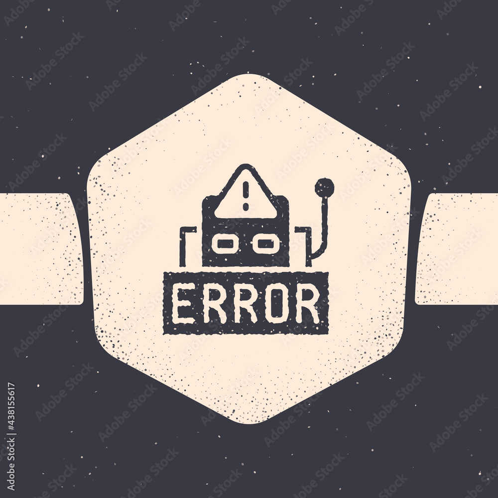 Poster grunge error in the operation program of the robot icon isolated on grey background. a broken chip o
