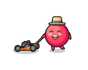 illustration of the cranberry character using lawn mower