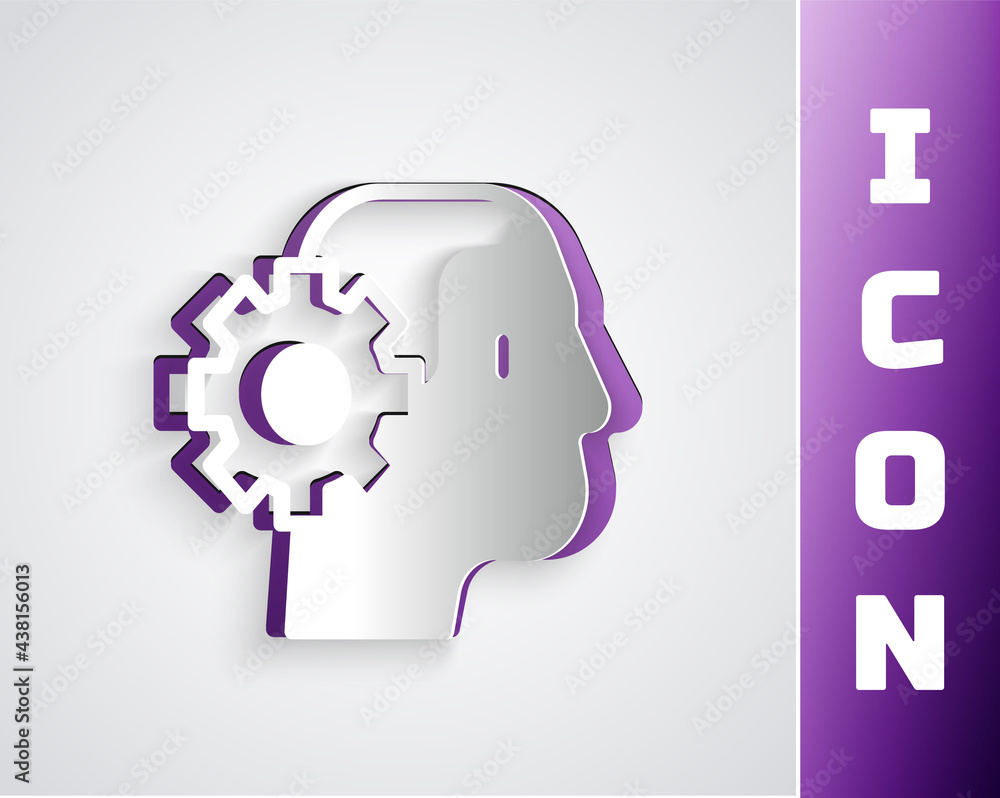 Poster paper cut humanoid robot icon isolated on grey background. artificial intelligence, machine learning
