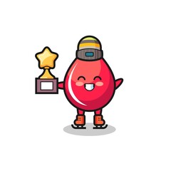 blood drop cartoon as an ice skating player hold winner trophy