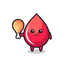 blood drop cute mascot is eating a fried chicken