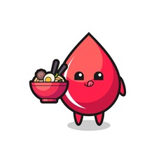 cute blood drop character eating noodles