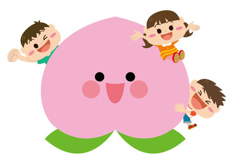 果物/桃と子どもたち