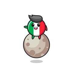 illustration of italy flag cartoon sitting on the moon